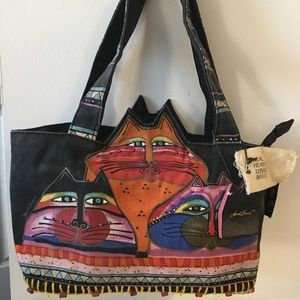 Laurel Burch Med Multi-colored Satchel w/cats